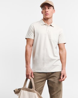 Pure Cotton Jersey Pocket Polo Long Length- Stone Grey