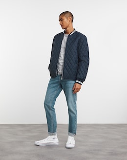 Navy Diamond Quilted Bomber