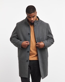 Grey Faux Wool Funnel Coat