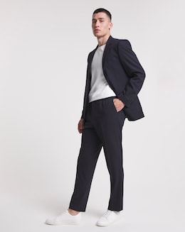 Navy Textured Smart Jogger Waistband Trouser