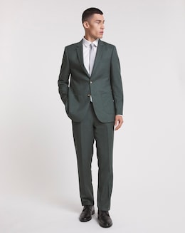Green Linen Look Regular Fit Suit Trouser