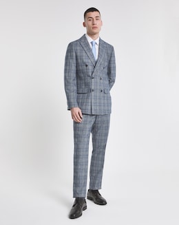 Blue Check Regular Fit Suit Trouser