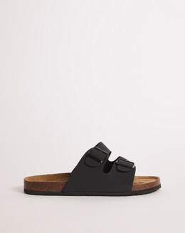 Black Buckle Strap Sandals Wide Fit