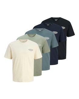 Jack &amp; Jones Makoto 5 Pack T-Shirt - Antique White