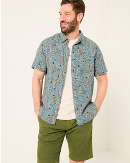 FatFace Leaf Print Short Sleeve Shirt - Blue