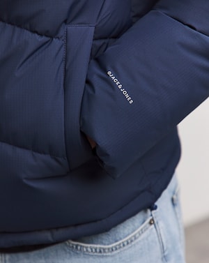 Jack & Jones World Puffer Coat - Navy - Image 3
