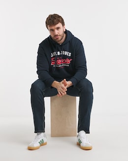 Jack &amp; Jones Logo Sweat Hoody - Navy