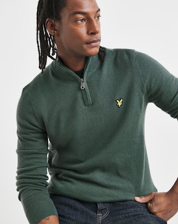 Lyle &amp; Scott Deep Green Cotton Merino 1/4 Zip Jumper