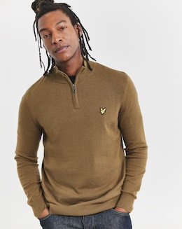 Lyle &amp; Scott Brown Cotton Merino 1/4 Zip Jumper