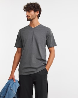 Pure Cotton V-Neck T-Shirt Long-Charcoal