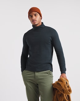 Long Sleeve Jersey Roll Neck Long Length- Navy