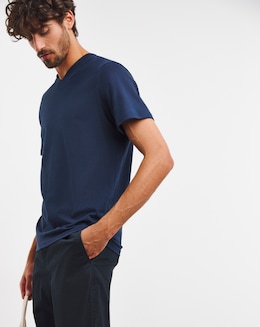 Pure Cotton V-Neck T-Shirt- Navy