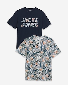 Jack &amp; Jones Floral Logo T-Shirt 2 Pack - Navy