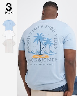 Jack &amp; Jones Summer Vibes T-Shirt 3 Pack - Chambray Blue