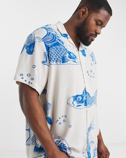 Jack &amp; Jones Jeff Koi Print Shirt - Blue/White