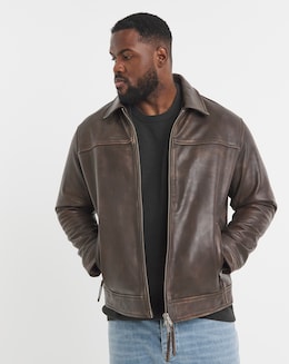 Jack &amp; Jones Premium 100% Leather Jacket - Brown