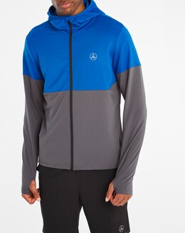 Jacamo Active Blue/Grey Colourblock Zip Through Hoodie