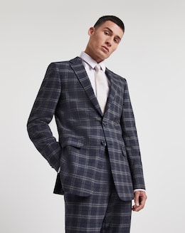 Textured Window Pane Check Suit Jacket