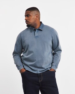 Acid Wash Rugby Long Sleeve Polo