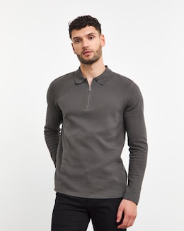 Mercerised Textured Zip Neck Polo