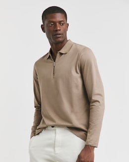 Jersey Zip Neck Polo- Biscuit