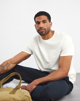 Textured Crew Neck T-Shirt- Ecru