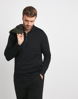 Premium 100% Mercerised Zip Polo- Black