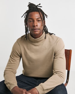 Long Sleeve Jersey Roll Neck Long Length- Taupe