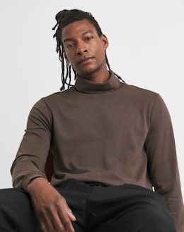 Long Sleeve Jersey Roll Neck Long Length- Chocolate