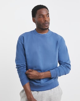 Relaxed Fit Garment Dyed Crew Sweatshirt- Blue