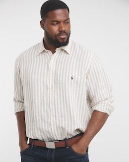 Polo Ralph Lauren Long Sleeve Stripe Linen Shirt - Beige