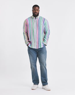 Polo Ralph Lauren Long Sleeve Stripe Linen Shirt - Green/ Pink