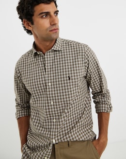 Polo Ralph Lauren Long Sleeve Stretch Check Poplin Shirt - Brown
