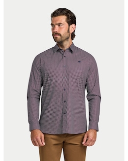 Raging Bull Long Sleeve Circle Print Cotton Shirt Navy