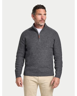 Raging Bull Chunky Textured Quarter Zip Knit Dark Grey Marl