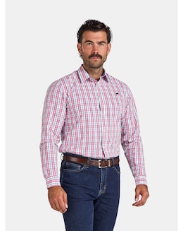 Raging Bull Long Sleeve Large Check Cotton Poplin Shirt Pink