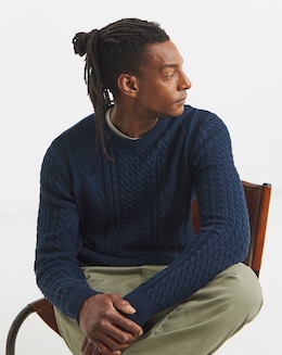 Dark Navy Cable Knit Crew Neck - Image