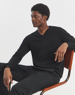 Black Cotton V Neck Knitted Jumper