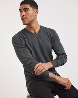 Dark Grey Marl V Neck Knitted Jumper