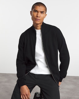 Black Zip Through Funnel Neck Knit Cardigan