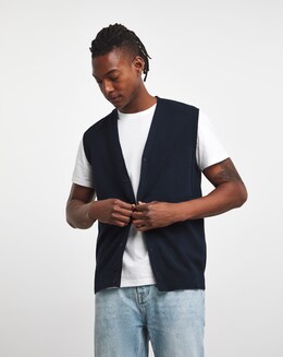 Dark Navy Button Up Knit Sweater Vest