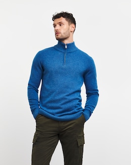 Blue Lambswool 1/4 Zip Funnel