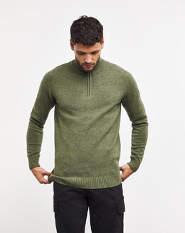 Green Lambswool 1/4 Zip Funnel