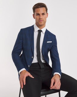BOSS Slim Fit Blue Wool Check Blazer