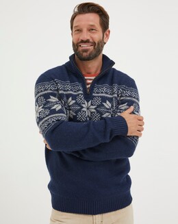 FatFace Navy Fairsile Half Neck Knit