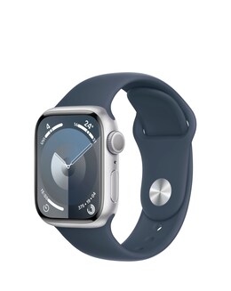 Apple Watch Series 9 GPS 41mm Silver Aluminium Case, Storm Blue Sport Band - M/L