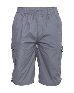 D555 Big &amp; Tall Mason Elasticated Waist Drawcord Cargo Capri Pant - Grey