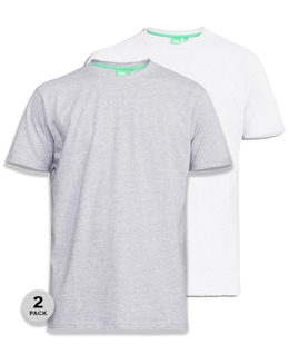 D555 Big &amp; Tall Fenton Pack of 2 Crew Neck T-Shirt - Grey/White