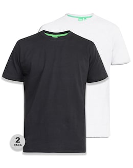 D555 Big &amp; Tall Fenton Pack of 2 Crew Neck T-Shirt - Black/White