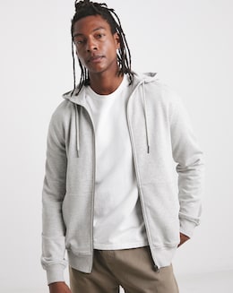 Full Zip Hoodie Long Length- Grey Marl